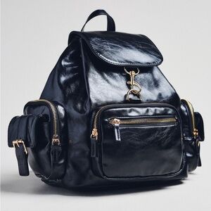 Anthropologie Faux Leather Backpack in Black NWT